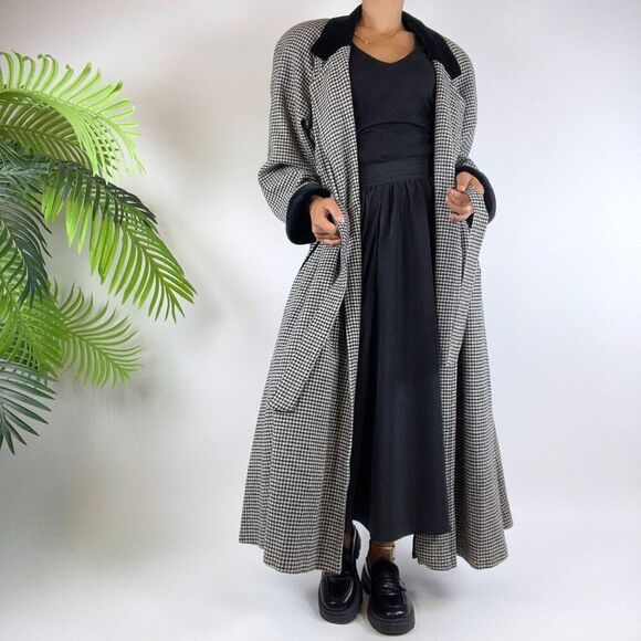 Vintage 90s Grunge Classy Streetwear Winter Full Houndstooth Dress Wool Coat /12 - Picture 6 of 9